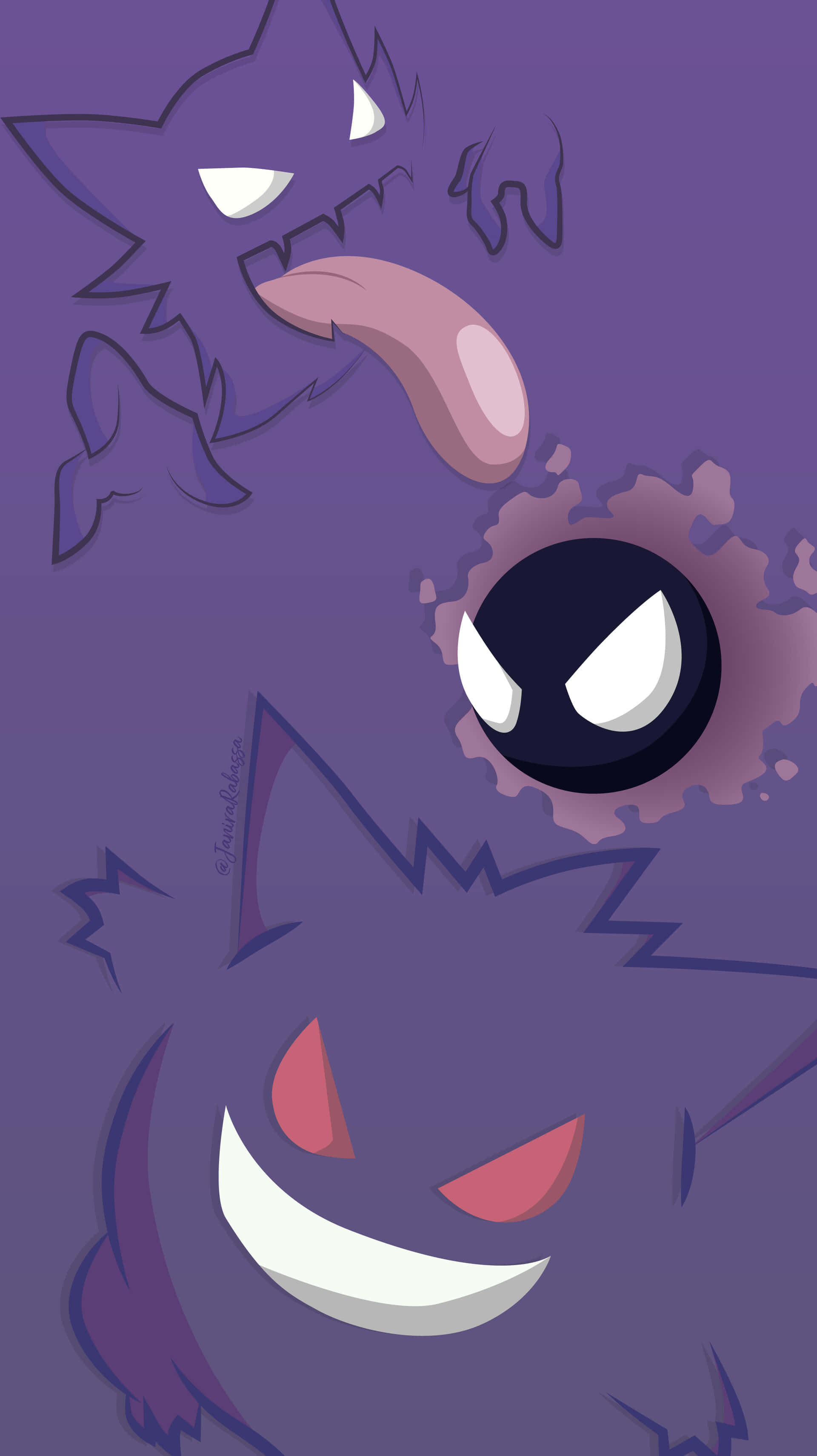 Haunter, purple ghost Pokémon, sharp teeth, 2K Phone Wallpaper