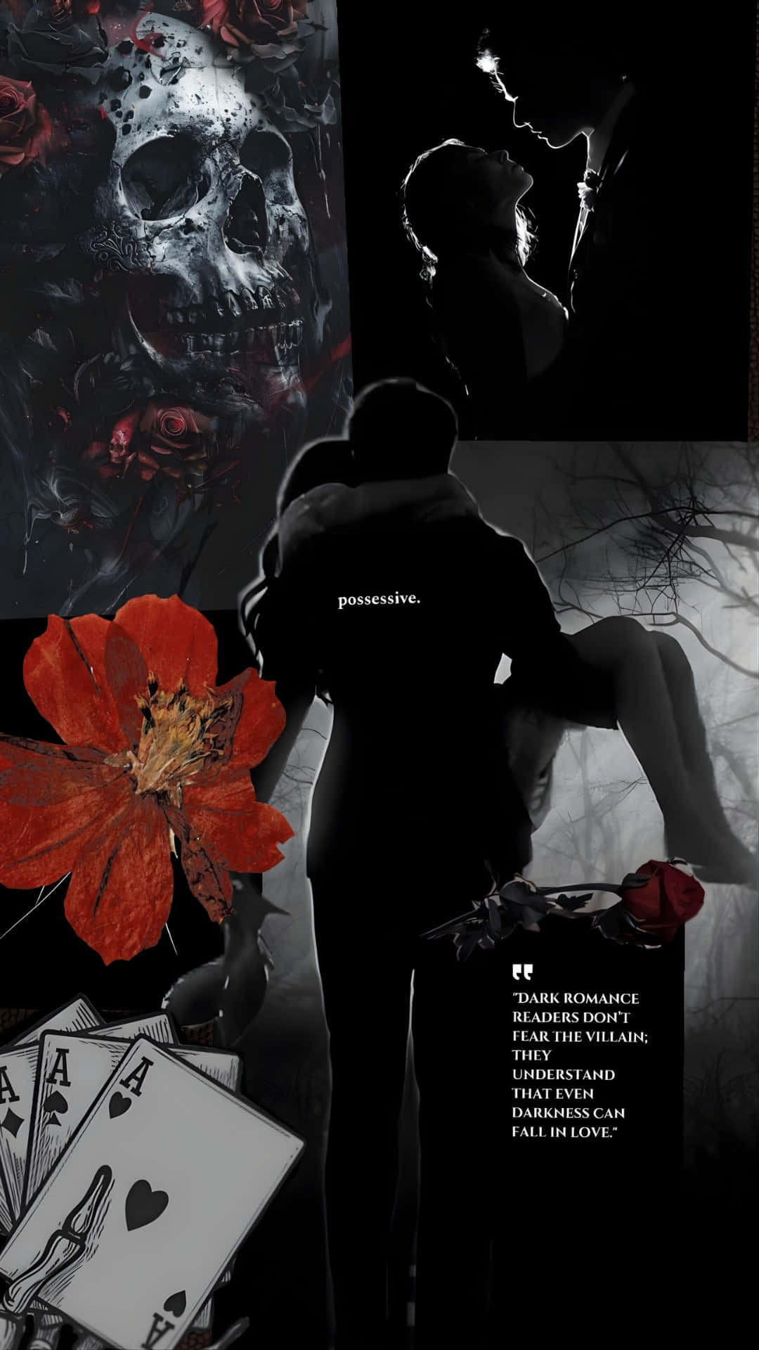 Haunting Adeline, dark romance, skull with red roses, Full HD Phone Wallpaper