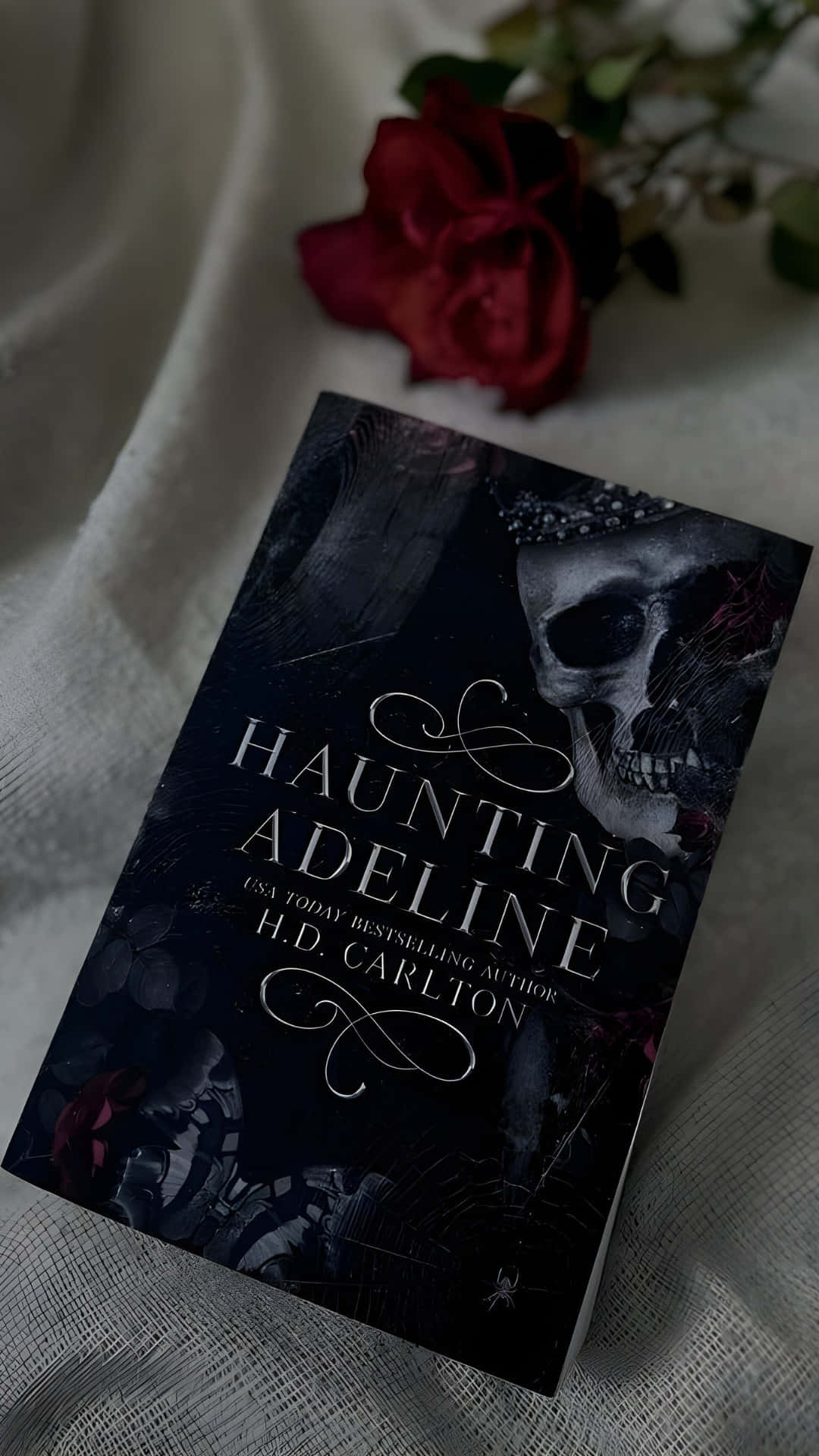 Haunting Adeline, book, textured white fabric, Full HD Phone Wallpaper