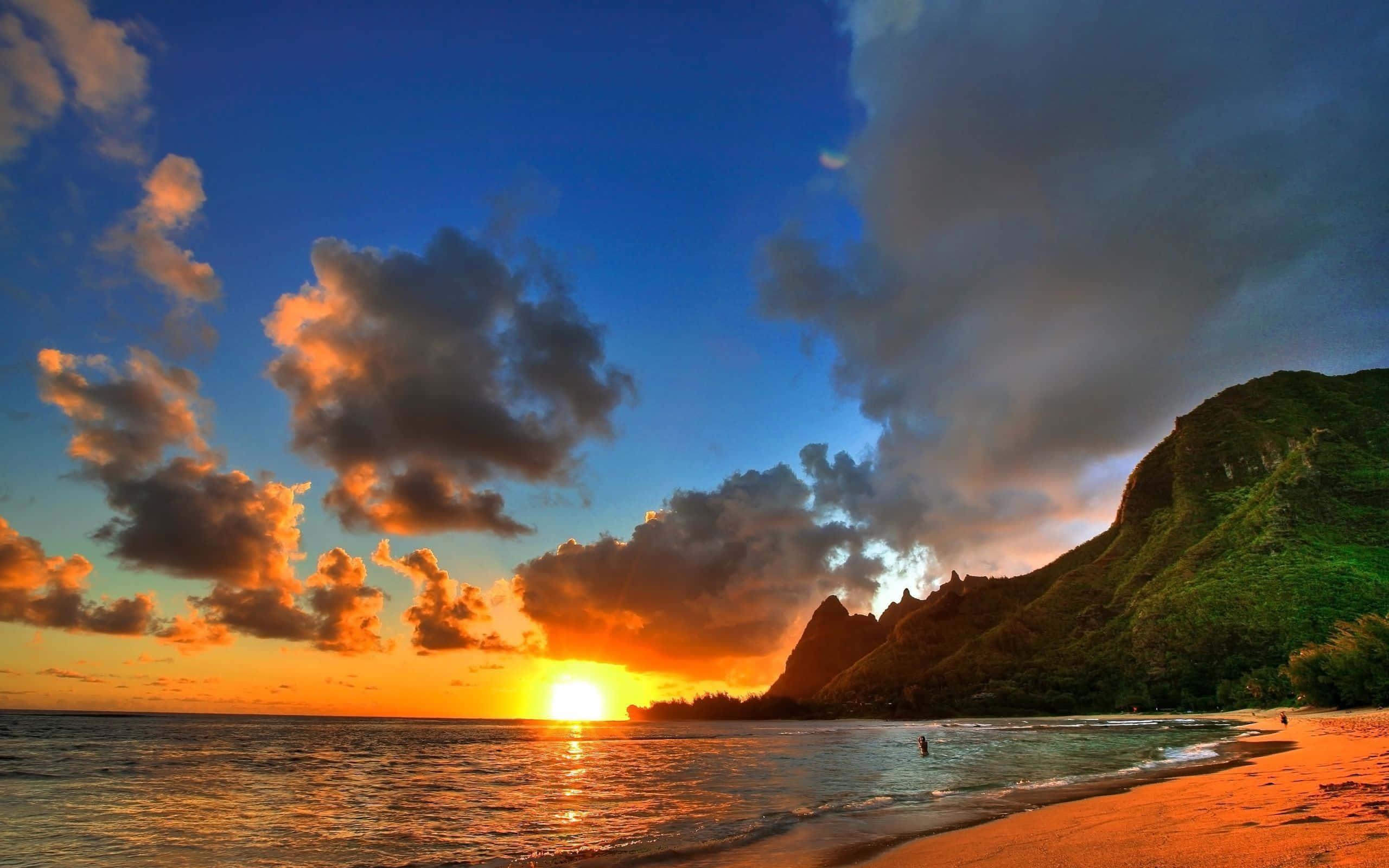 Hawaii Sunset, sunset, beach, 2K Desktop Wallpaper
