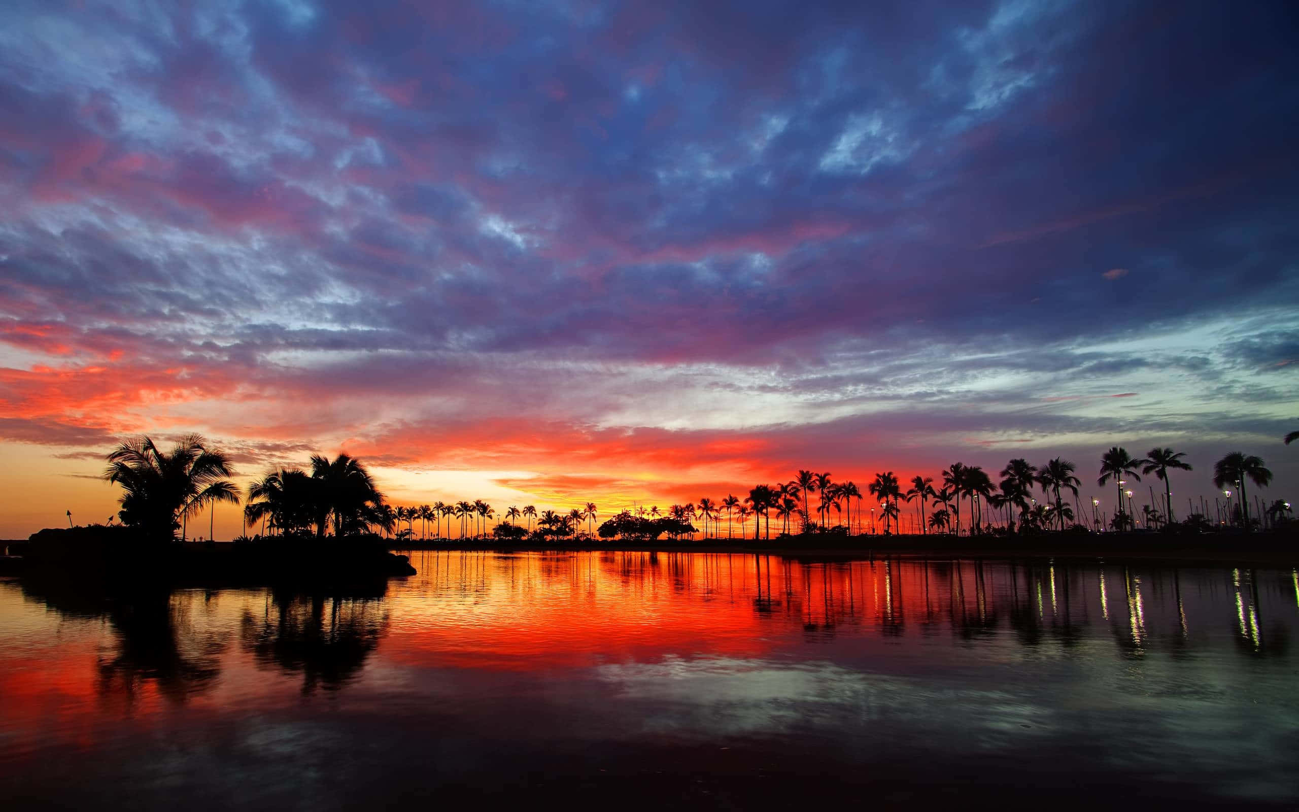 Hawaii Sunset, fiery orange, deep purple, 2K Desktop Wallpaper