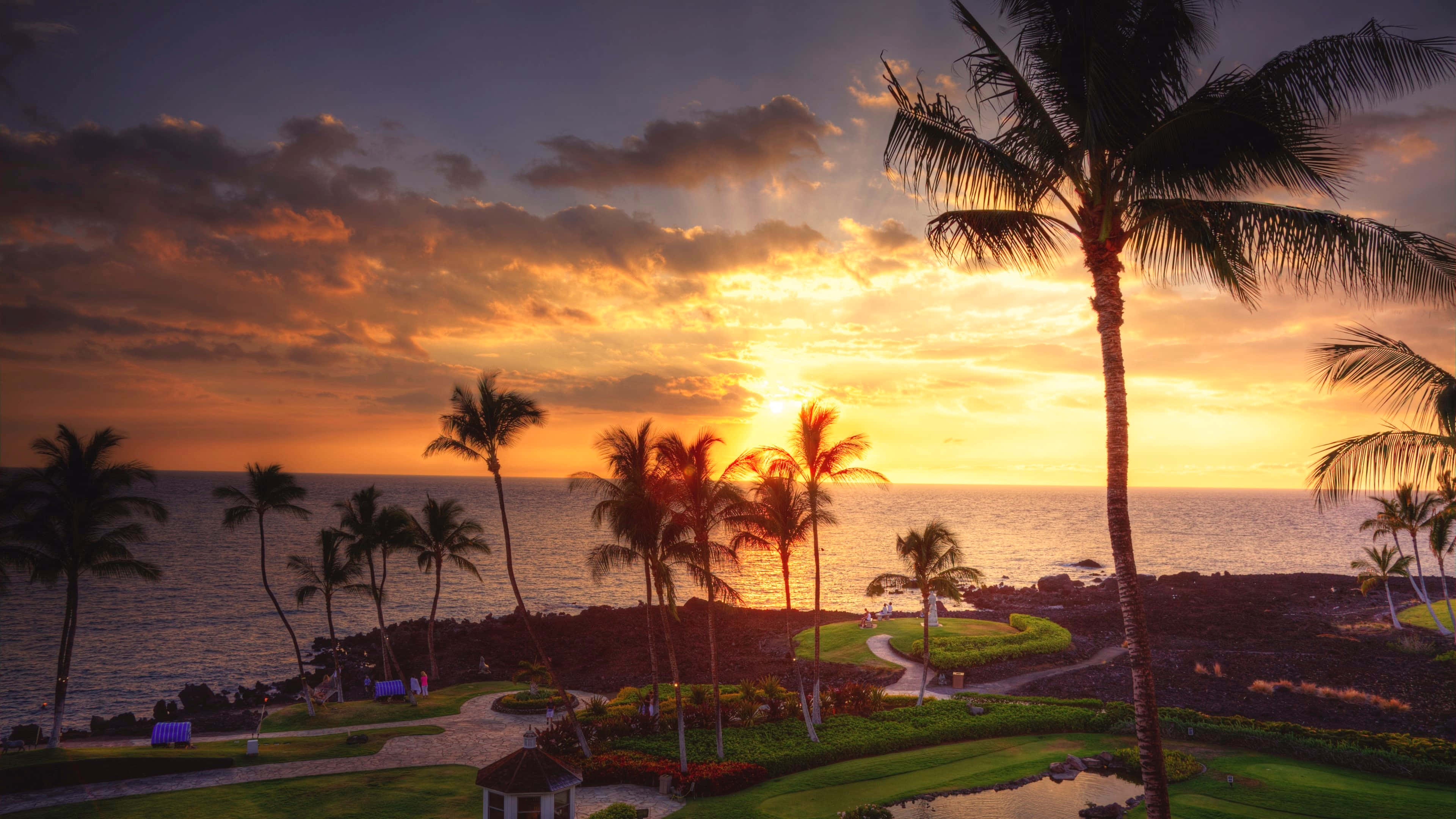 Hawaii Sunset, sunset, tropical coastline, 4K Desktop Wallpaper