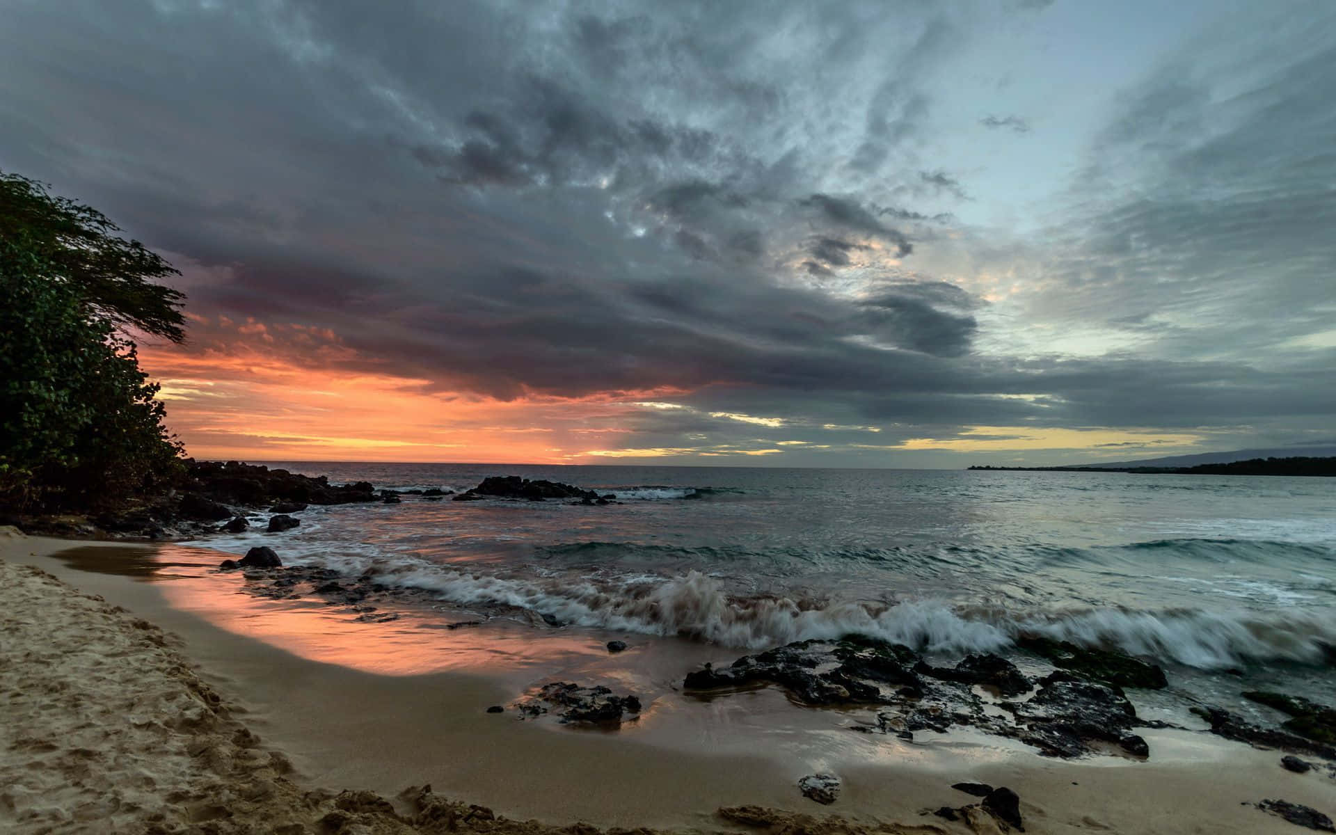 Hawaii Sunset, fiery orange, purple, Full HD Desktop Wallpaper