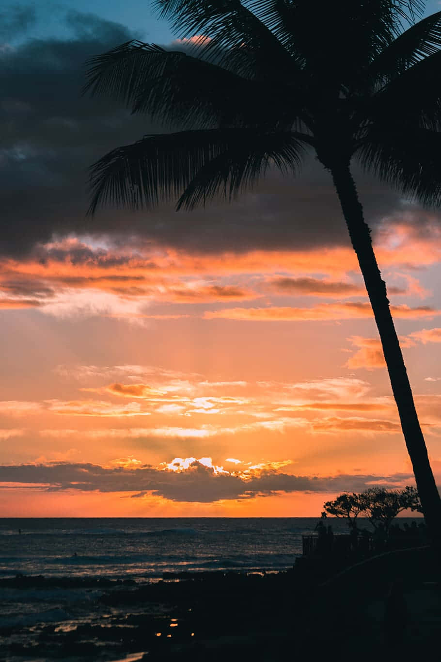 Hawaii Sunset, fiery orange sunset, ocean, HD Phone Wallpaper