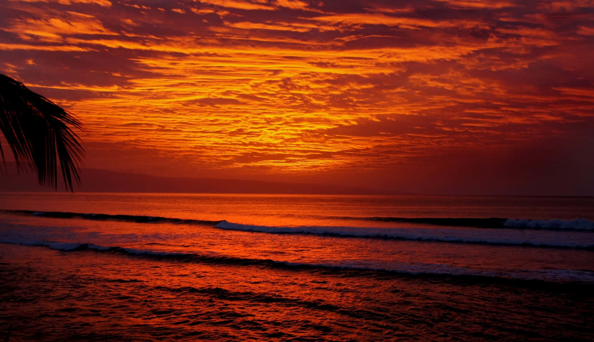 Hawaii Sunset, fiery orange sunset, ocean, Full HD Desktop Wallpaper