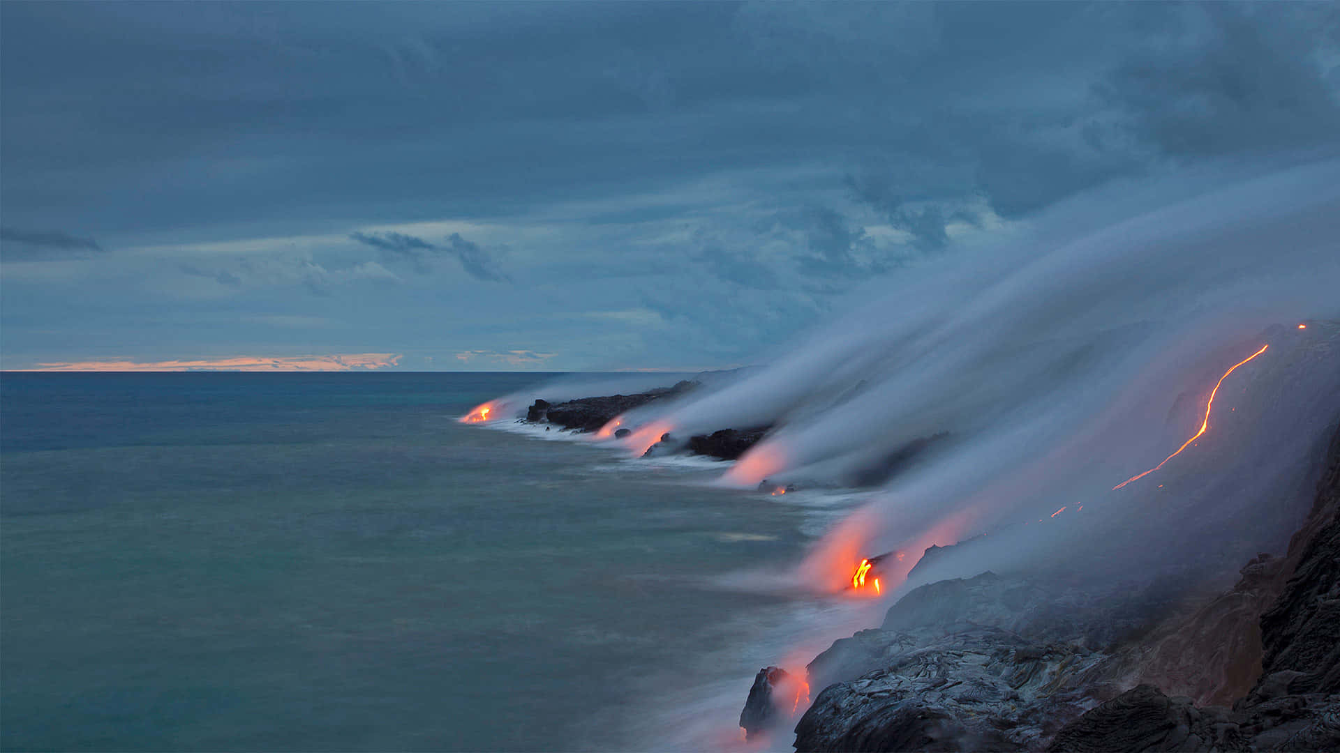 Hawaii Volcanoes National Park, lava flows, fiery orange, Full HD Desktop Wallpaper