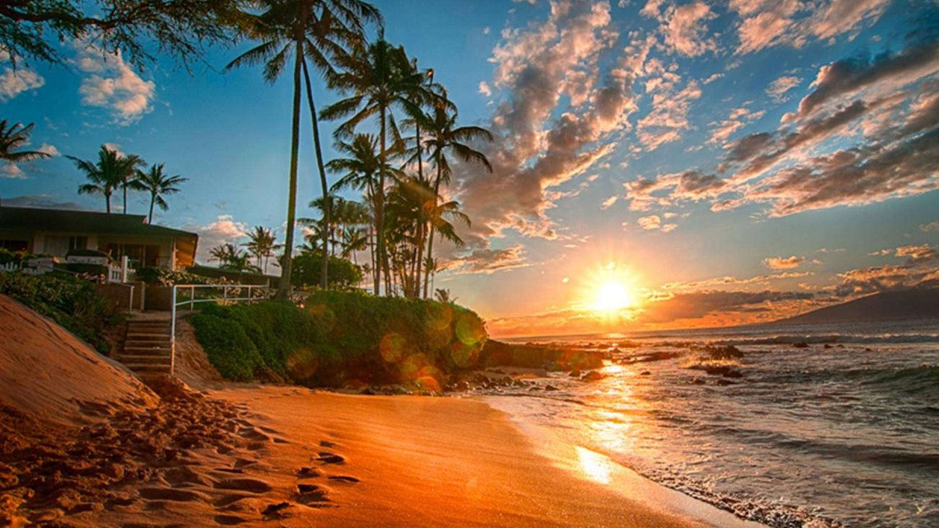 Hawaii, beach, sunset, Full HD Desktop Wallpaper