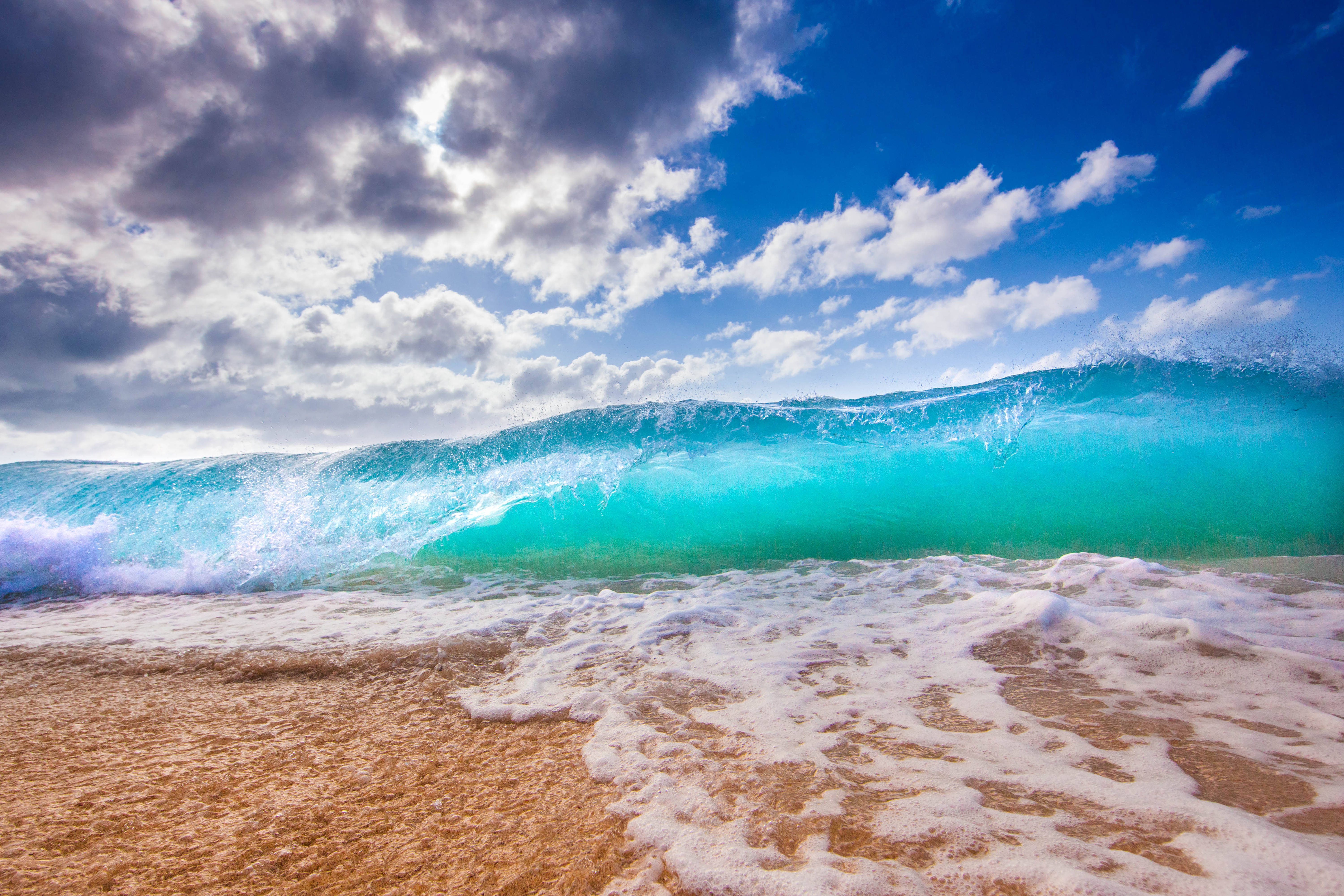 Hawaii, turquoise wave, golden sand, 5K Desktop Wallpaper