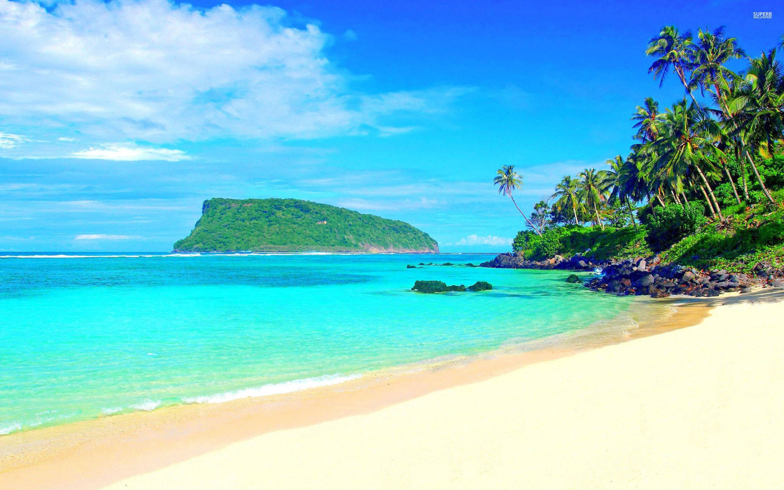 Hawaii, white sand beach, turquoise waters, 2K Desktop Wallpaper