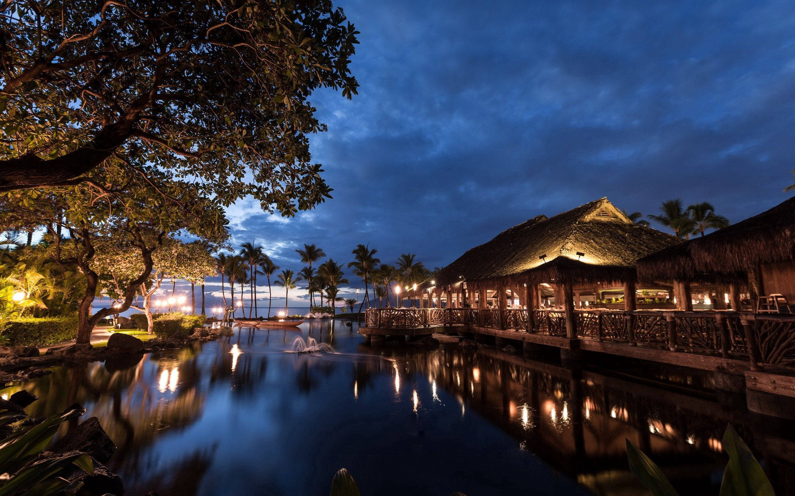 Hawaii, beach, night lights, 2K Desktop Wallpaper