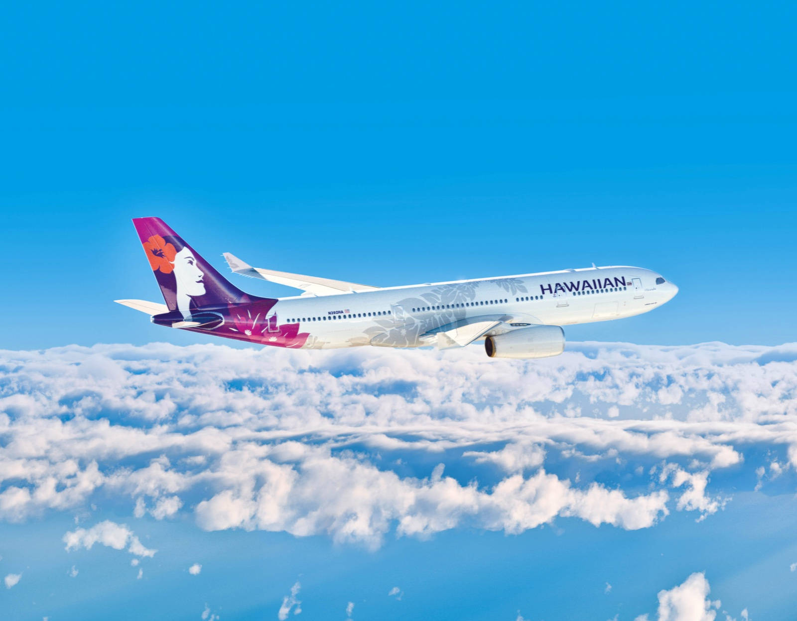 Hawaiian Airlines, sea of clouds, fluffy white clouds, HD Desktop Wallpaper
