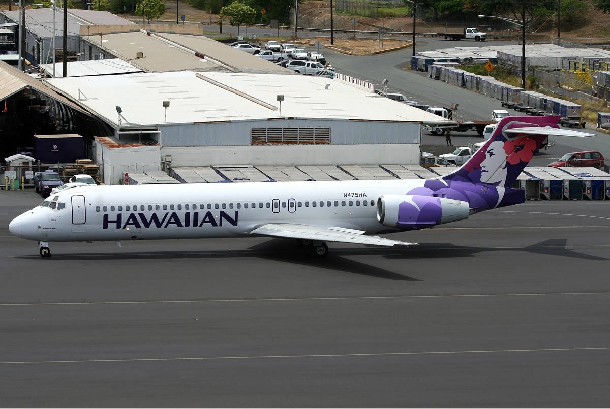 Hawaiian Airlines, purple and pink floral livery, cemented tarmac, SD Desktop Wallpaper