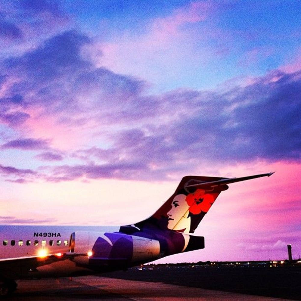 Hawaiian Airlines, plane, purple twilight, SD Desktop Wallpaper