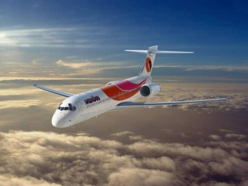 Hawaiian Airlines, white and orange airplane, golden clouds, SD Desktop Wallpaper
