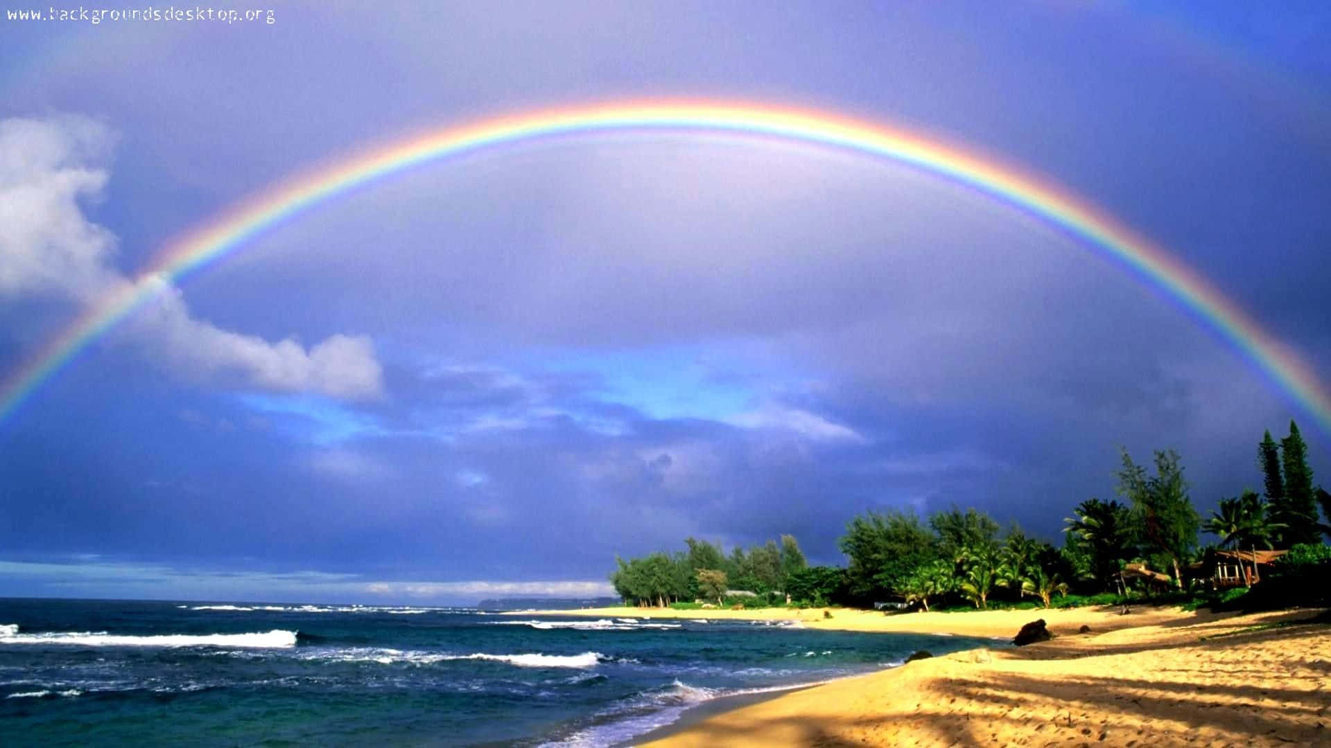 Hawaiian Beach, sunset, rainbow, Full HD Desktop Wallpaper