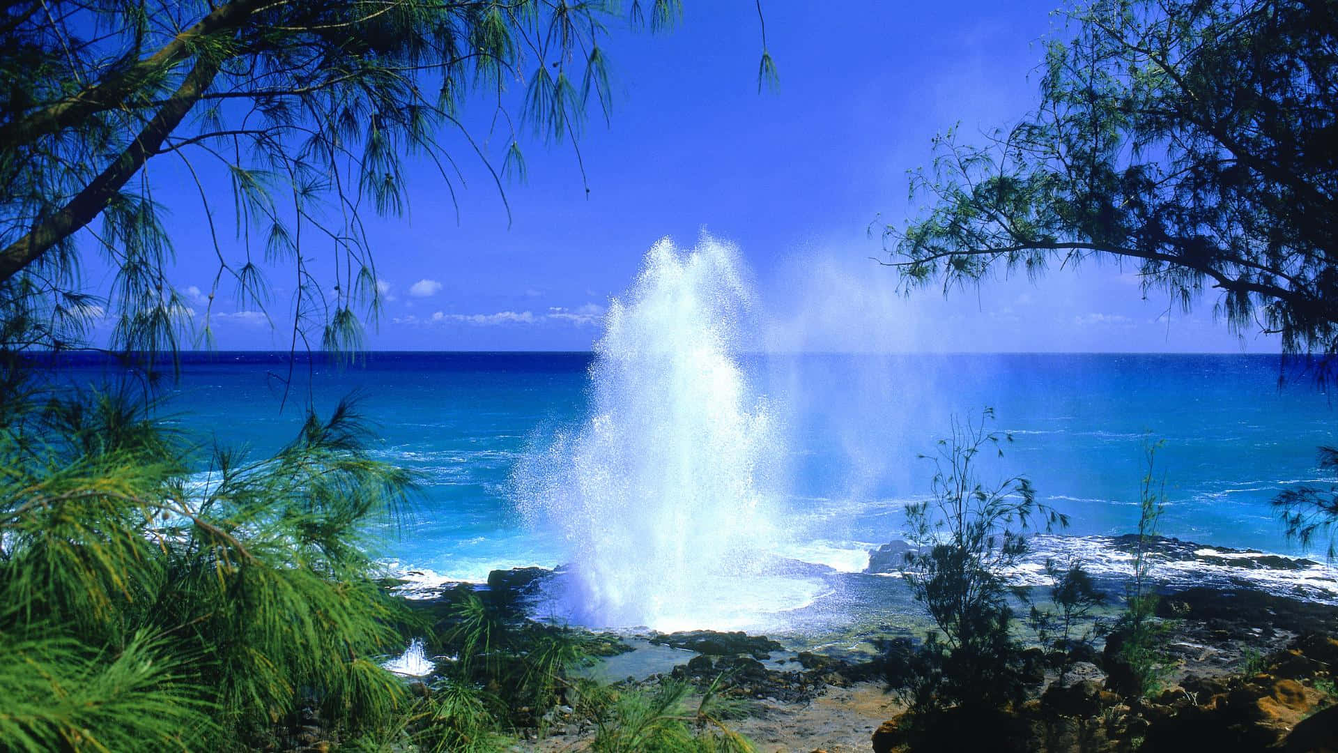 Hawaiian Beach, ocean spray, rocky shore, Full HD Desktop Wallpaper