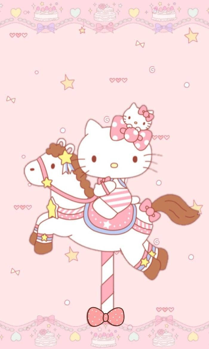 Hello Kitty, carousel horse, stars, SD Phone Wallpaper