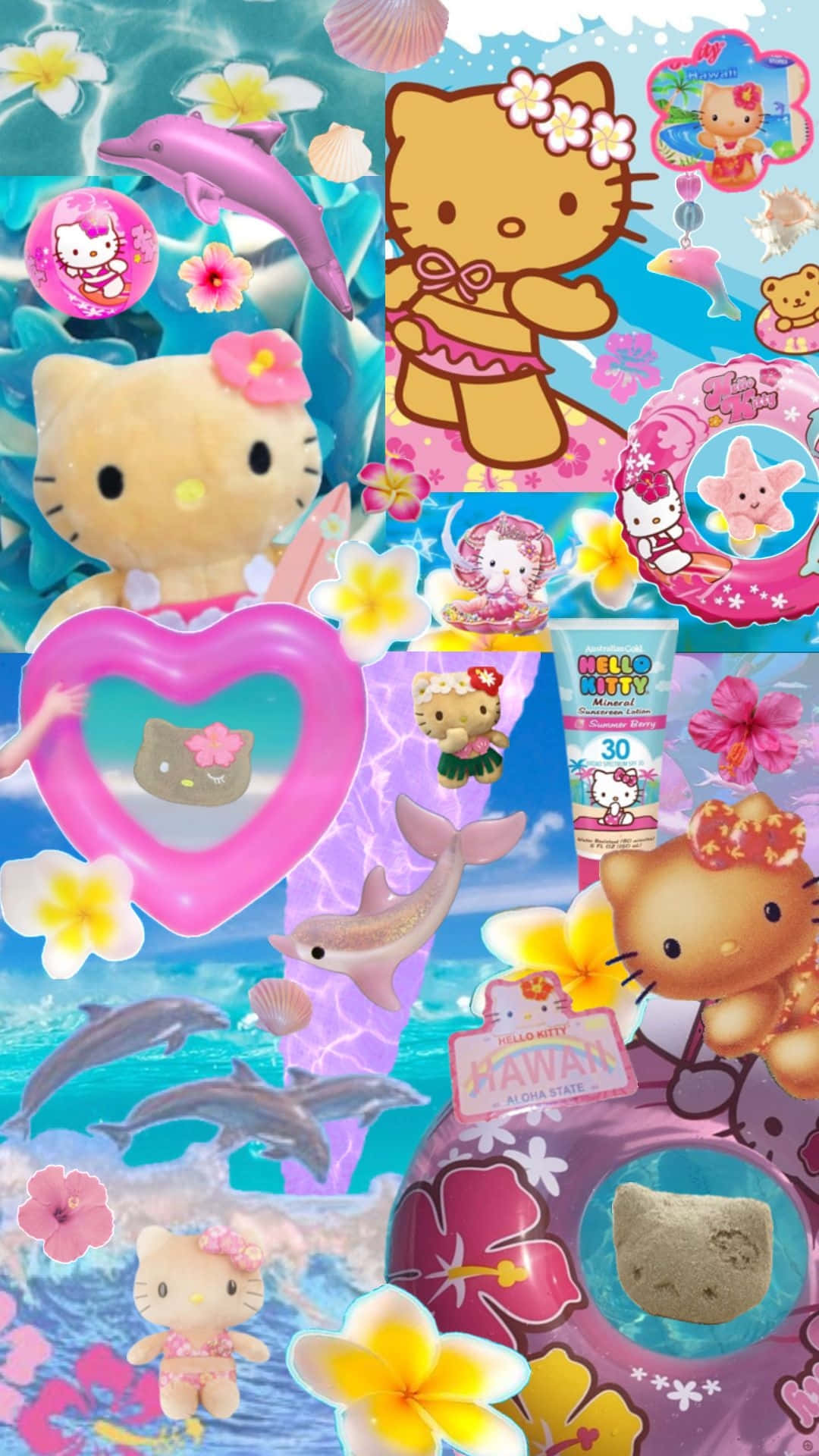 Hawaiian Hello Kitty, Hello Kitty, swimwear, Full HD Phone Wallpaper