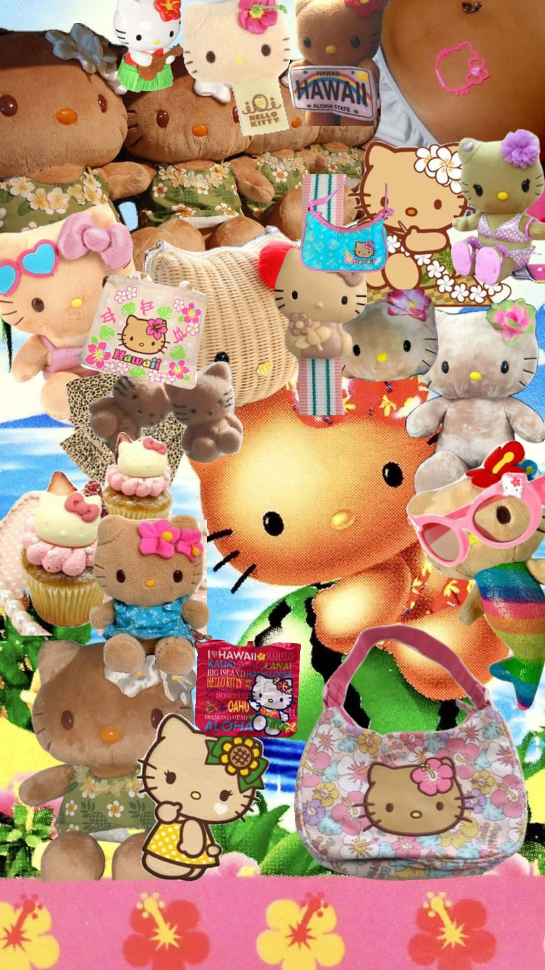Hawaiian Hello Kitty, Hello Kitty, plush toys, Full HD Phone Wallpaper