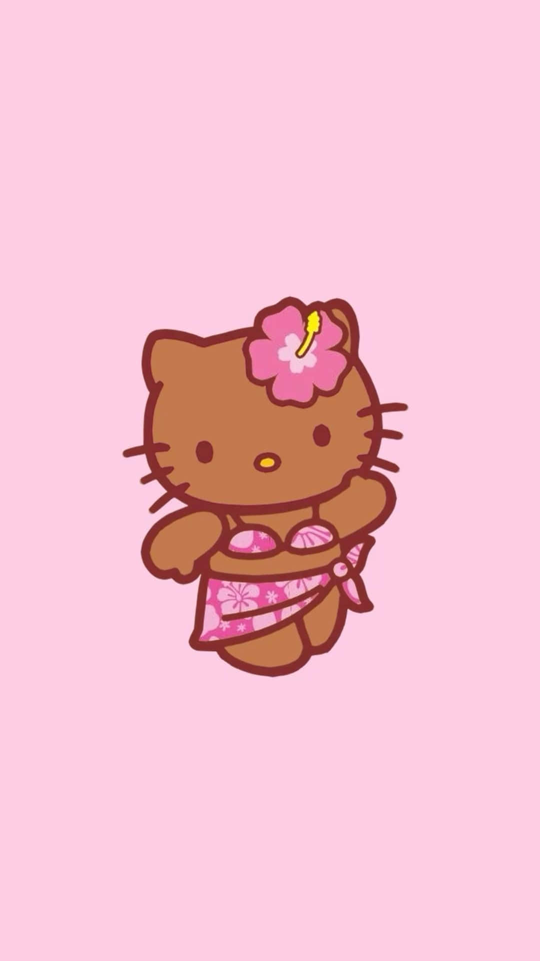 Hello Kitty, pink floral bikini, pink hibiscus flower, Full HD Phone Wallpaper