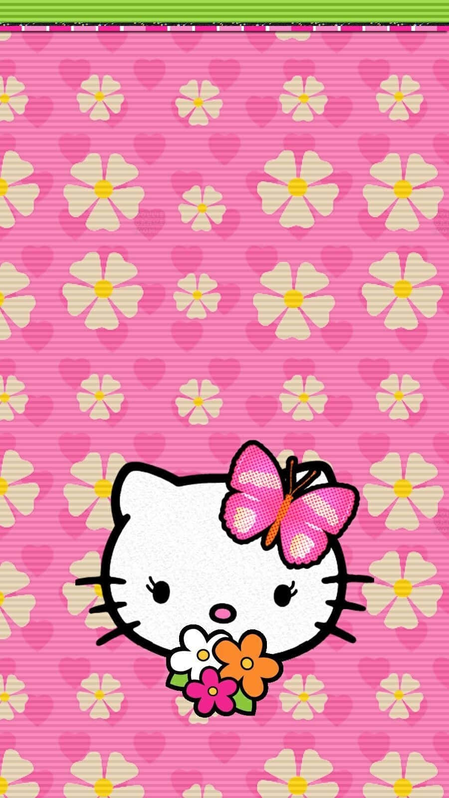 Hello Kitty, pink butterfly bow, colorful flowers, HD Phone Wallpaper