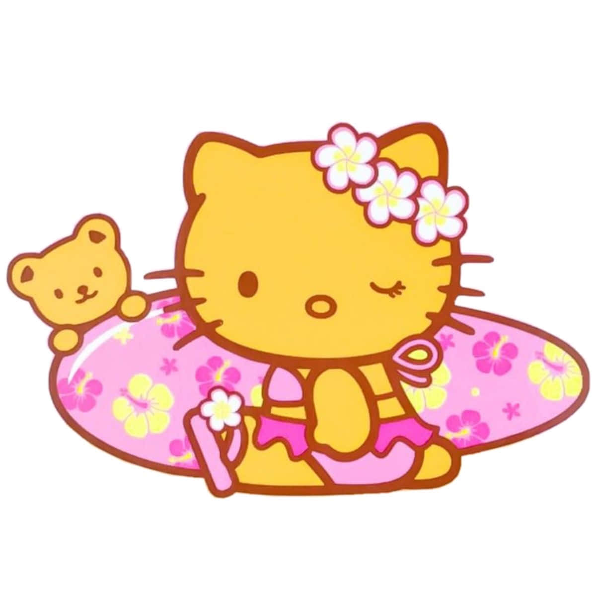 Hawaiian Hello Kitty, yellow Hello Kitty, flower headband, SD Desktop Wallpaper