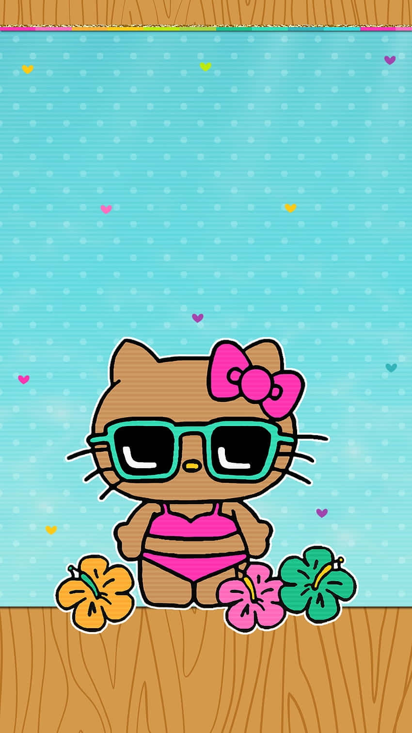 Hawaiian Hello Kitty, pink swimwear, teal sunglasses, HD Phone Wallpaper