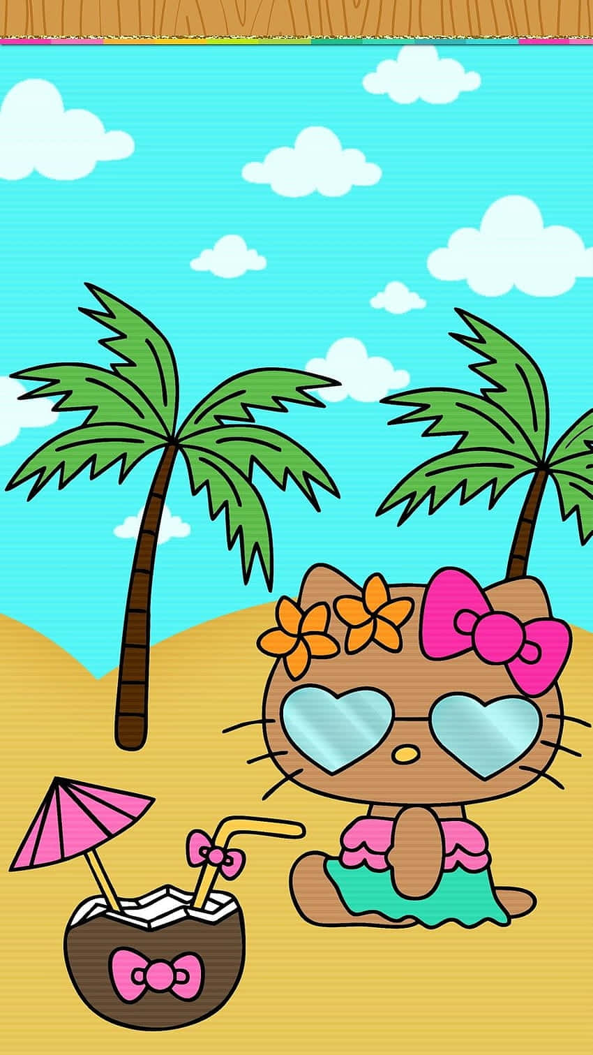 Hawaiian Hello Kitty, heart-shaped sunglasses, pink bow, HD Phone Wallpaper