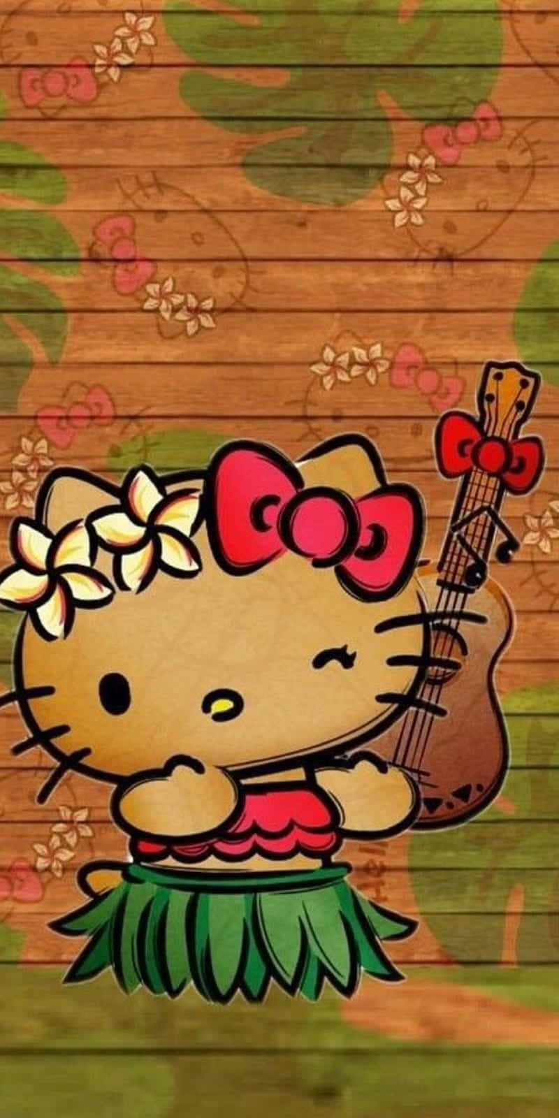 Hello Kitty, ukulele, green grass skirt, HD Phone Wallpaper