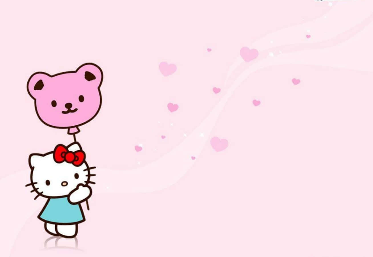 Hello Kitty, blue dress, pink teddy bear balloon, HD Desktop Wallpaper