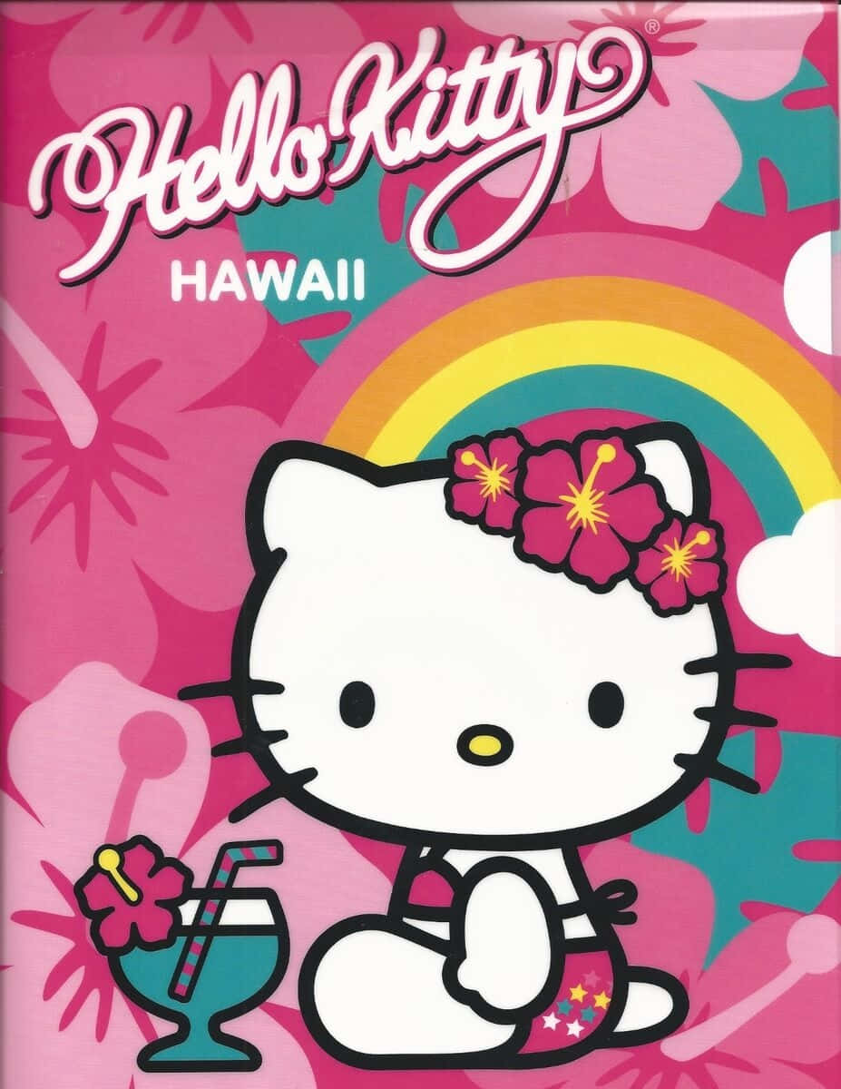 Hawaiian Hello Kitty, tropical drink, rainbow, SD Phone Wallpaper