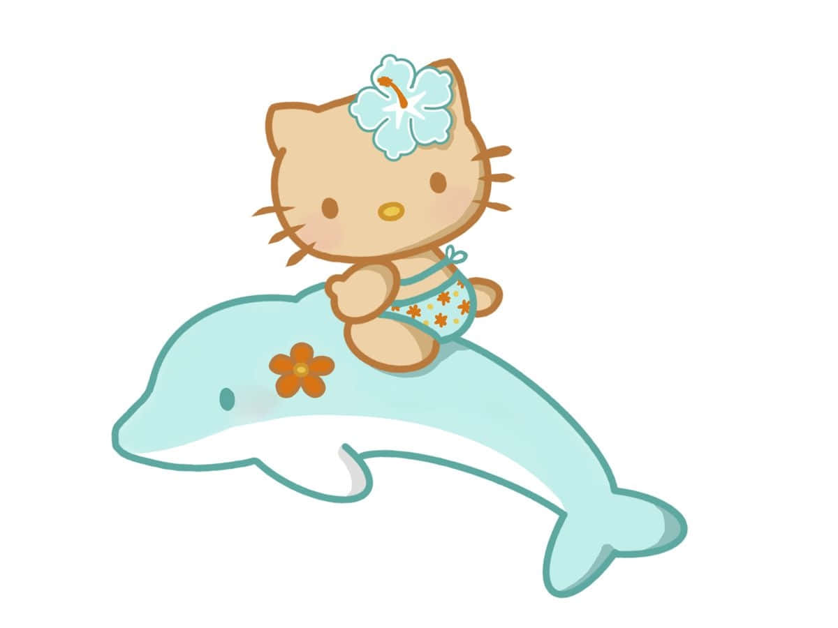 Hawaiian Hello Kitty, floral swimsuit, blue hibiscus headband, SD Desktop Wallpaper
