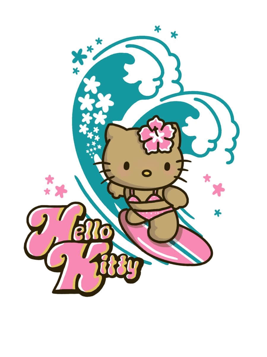 Hello Kitty, pink swimsuit, turquoise wave, SD Phone Wallpaper