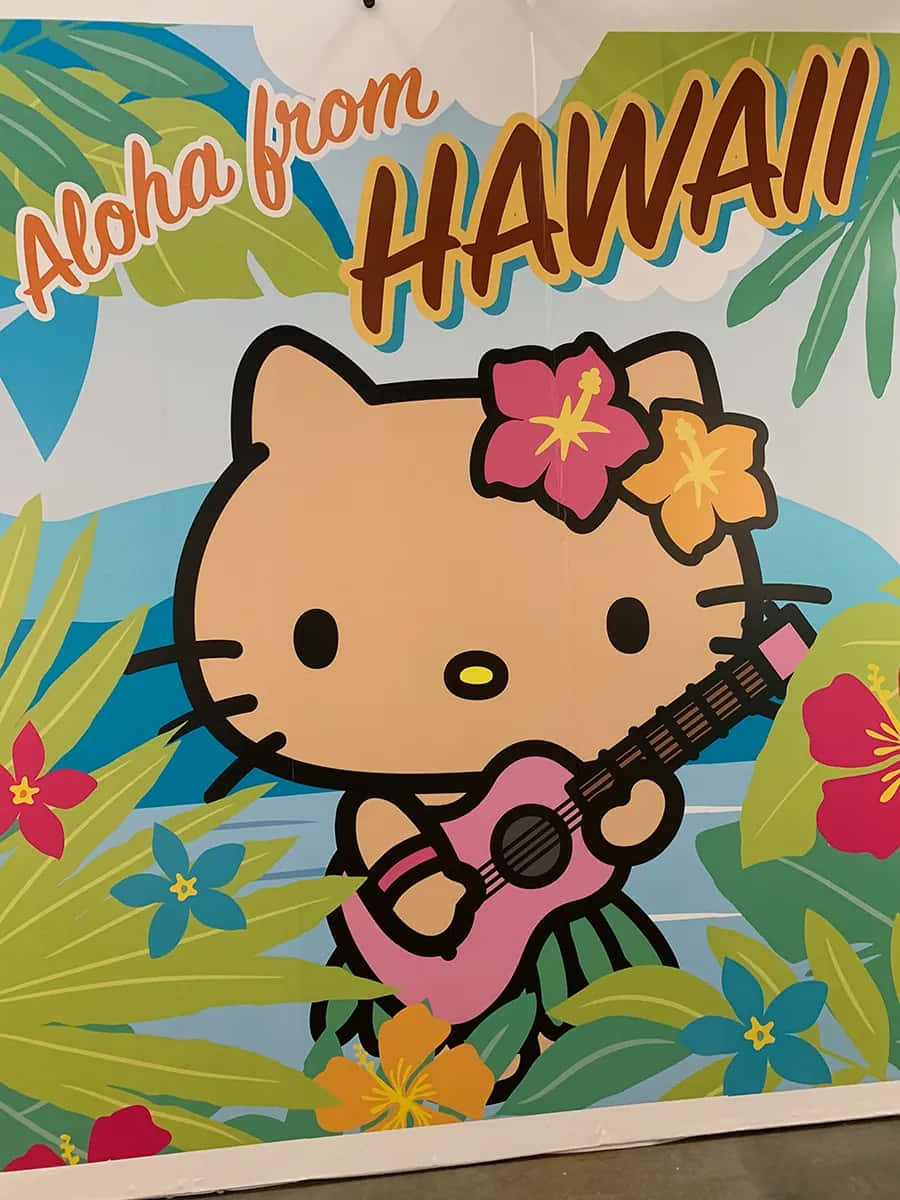 Hawaiian Hello Kitty, ukulele, pink, SD Phone Wallpaper