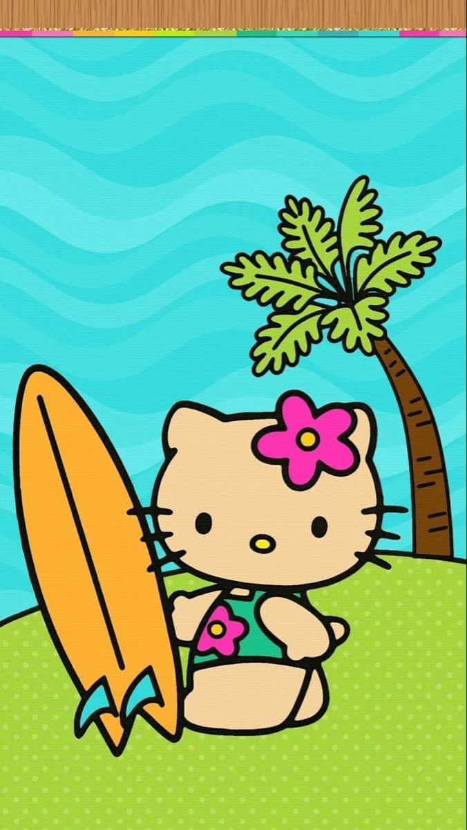 Hawaiian Hello Kitty, green swimsuit, pink flower, SD Phone Wallpaper