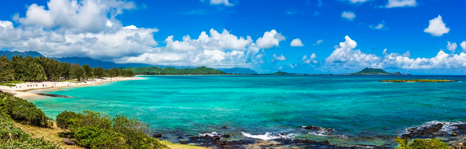 Hawaiian Island, turquoise tropical bay, white sand beach, HD Desktop Wallpaper