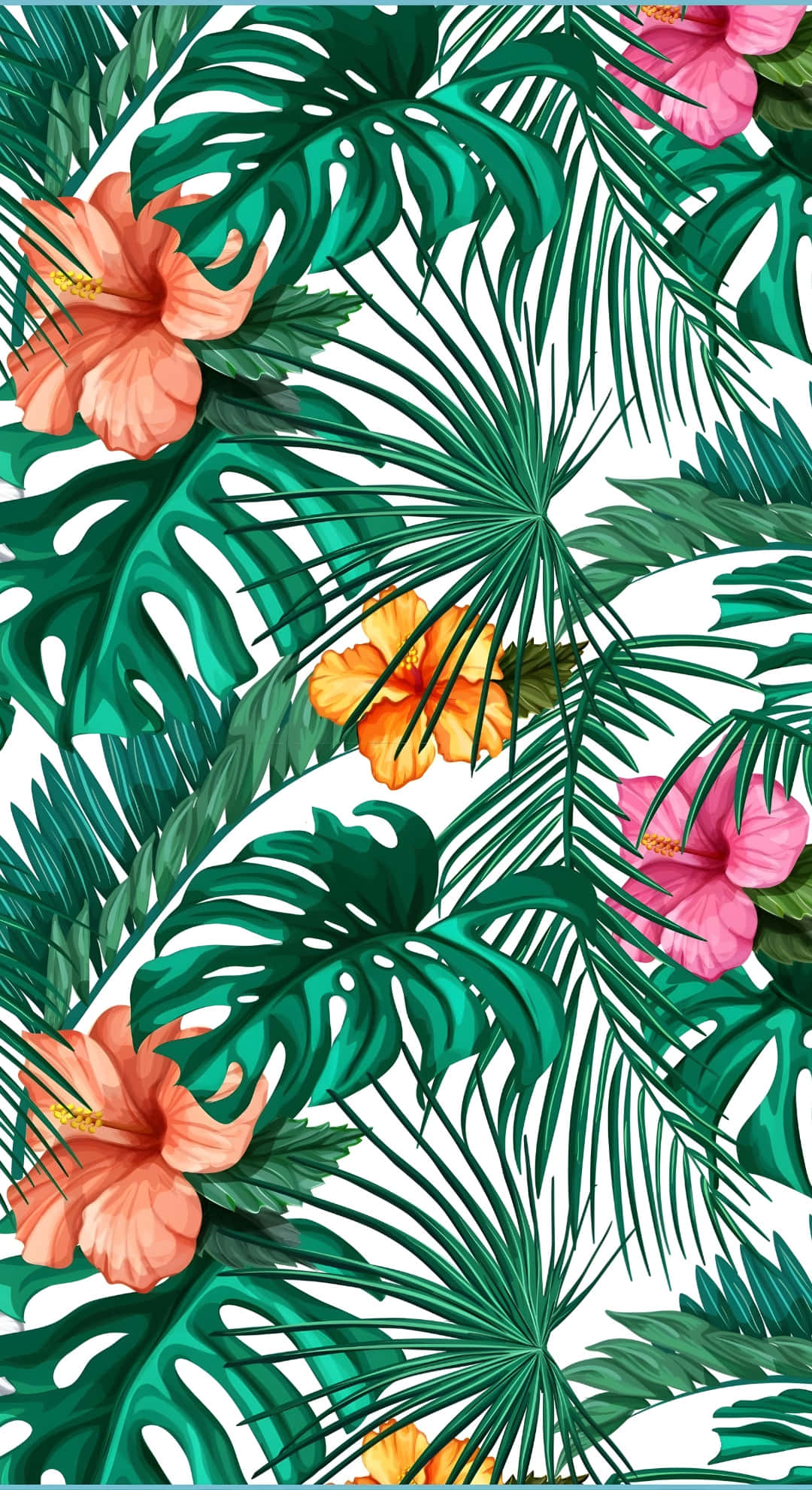 Hawaiian, tropical floral pattern, monstera, Full HD Phone Wallpaper
