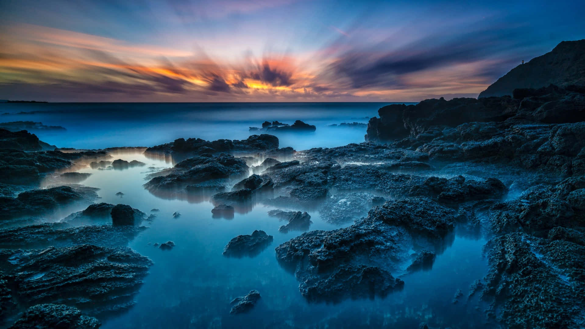 Hawaiian, sunset, rocky shore, Full HD Desktop Wallpaper