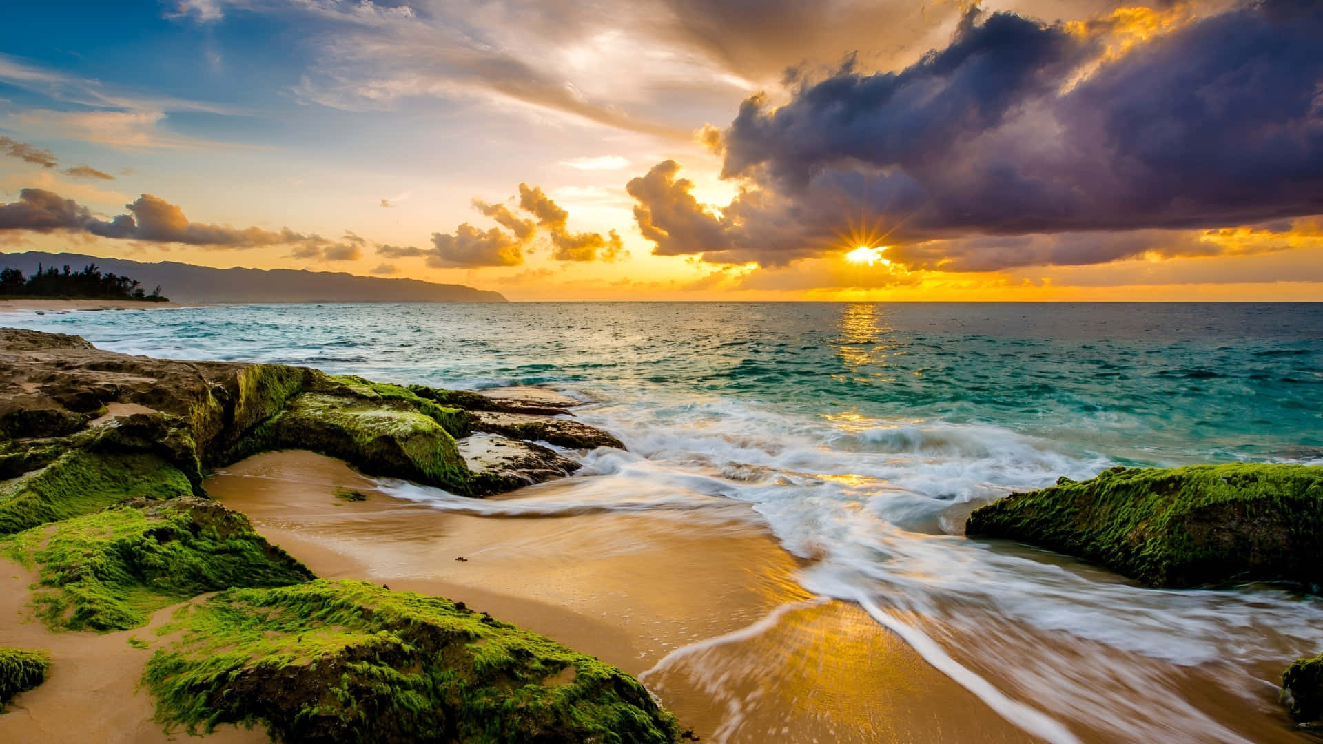 Hawaiian, Sunset, beach, Full HD Desktop Wallpaper