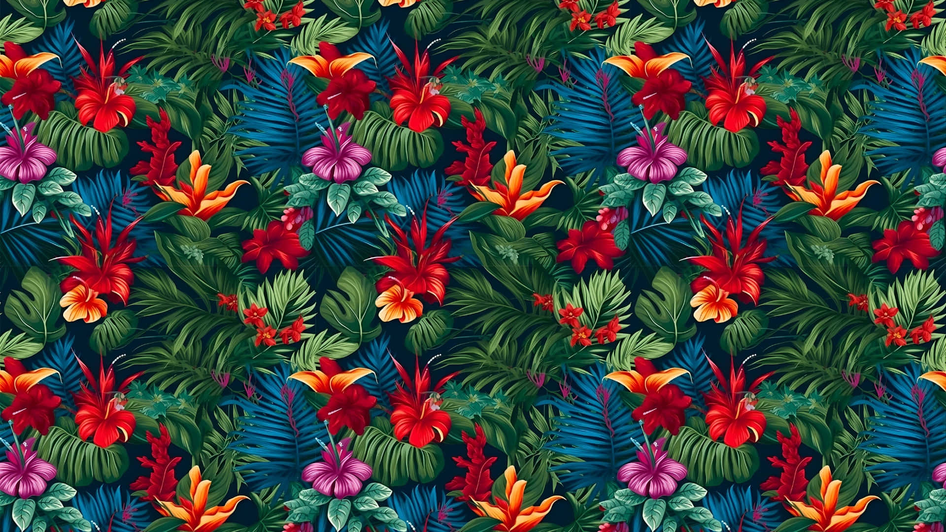 Hawaiian, tropical floral pattern, red orange, Full HD Desktop Wallpaper