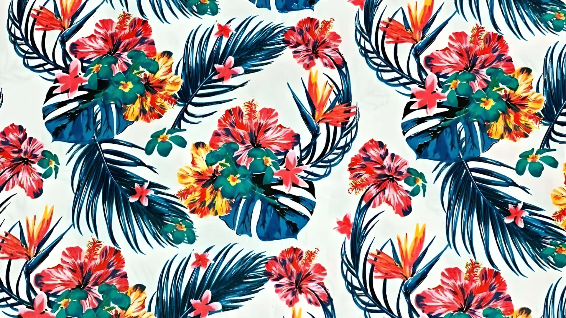 Hawaiian, tropical floral pattern, red hibiscus, Full HD Desktop Wallpaper