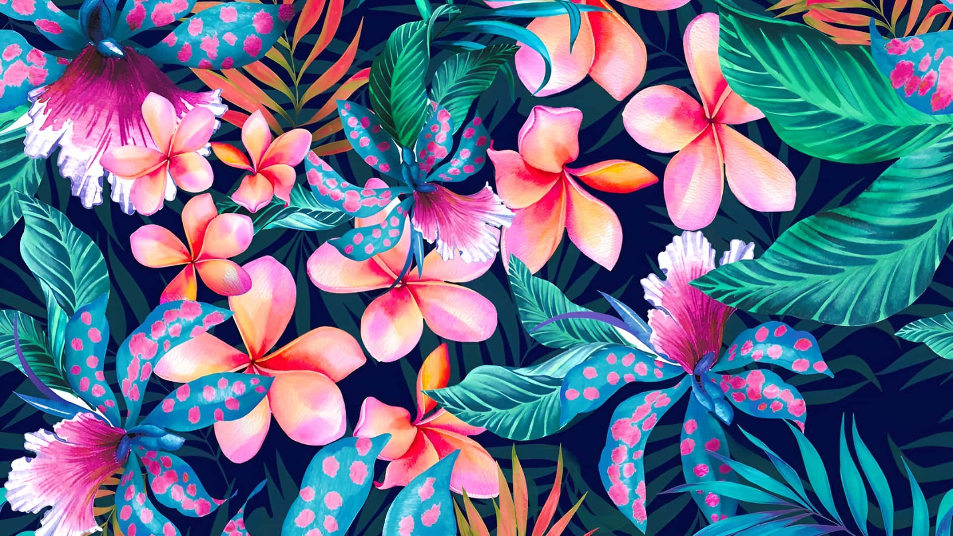 Hawaiian, tropical floral pattern, pink, Full HD Desktop Wallpaper