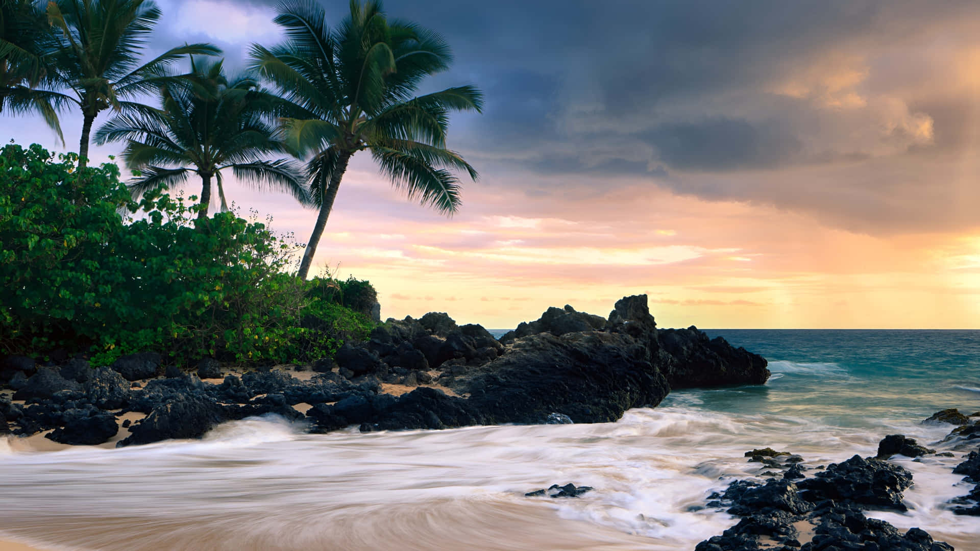 Hawaiian, sunset, beach, Full HD Desktop Wallpaper