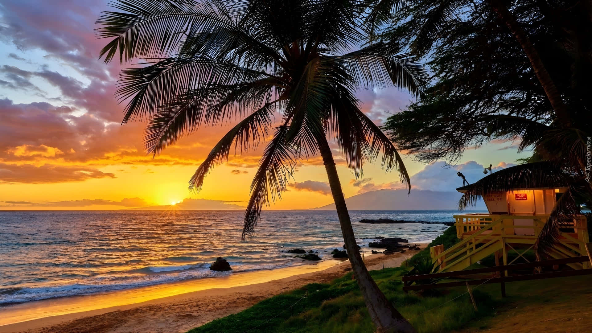 Hawaiian, sunset, beach, Full HD Desktop Wallpaper
