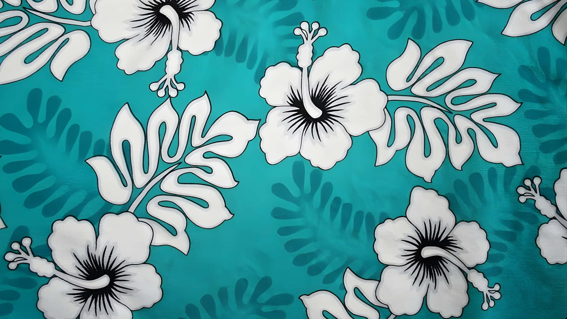 Hawaiian, turquoise, white hibiscus flowers, Full HD Desktop Wallpaper