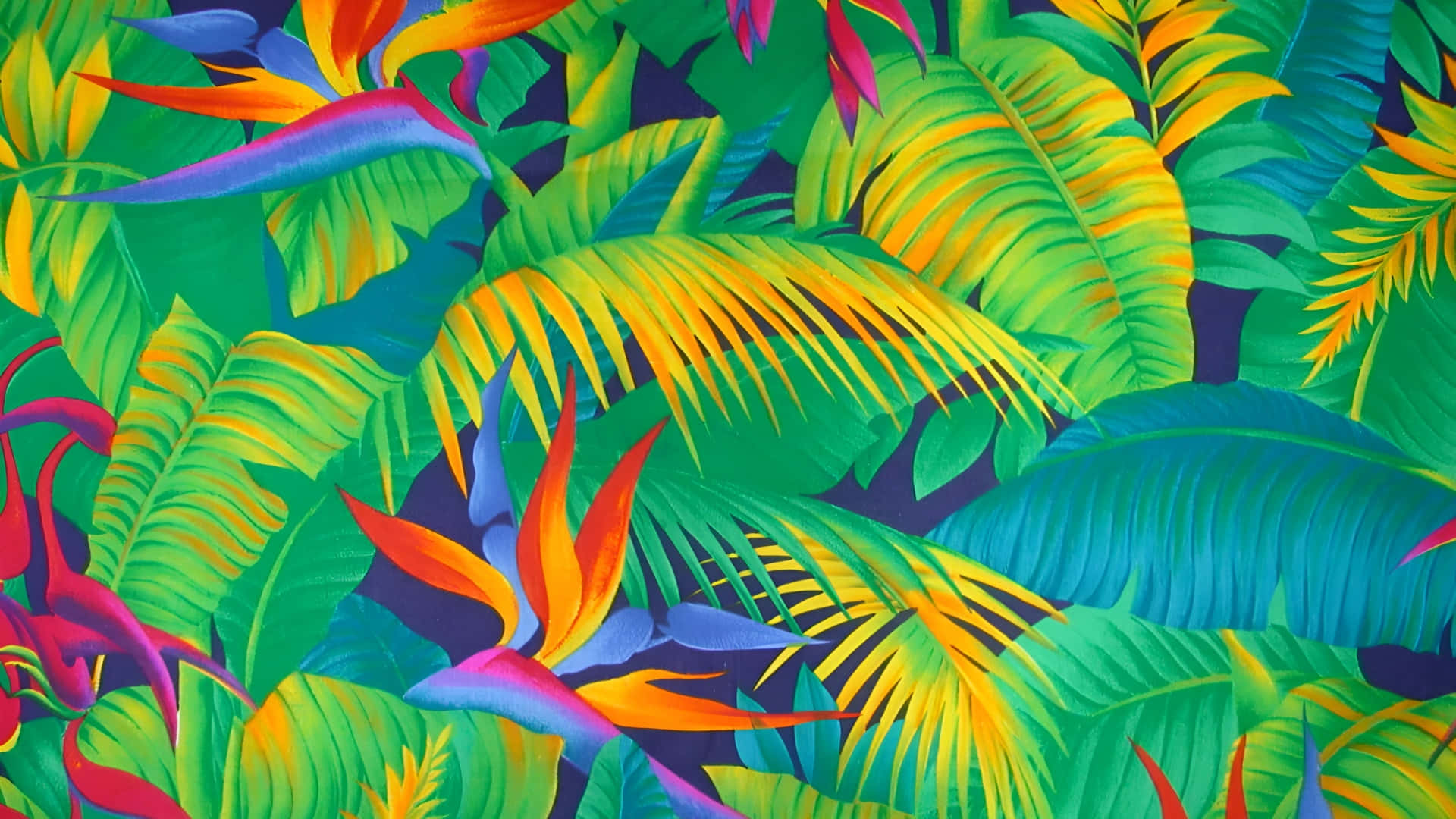 Hawaiian, tropical floral pattern, palm leaves, Full HD Desktop Wallpaper