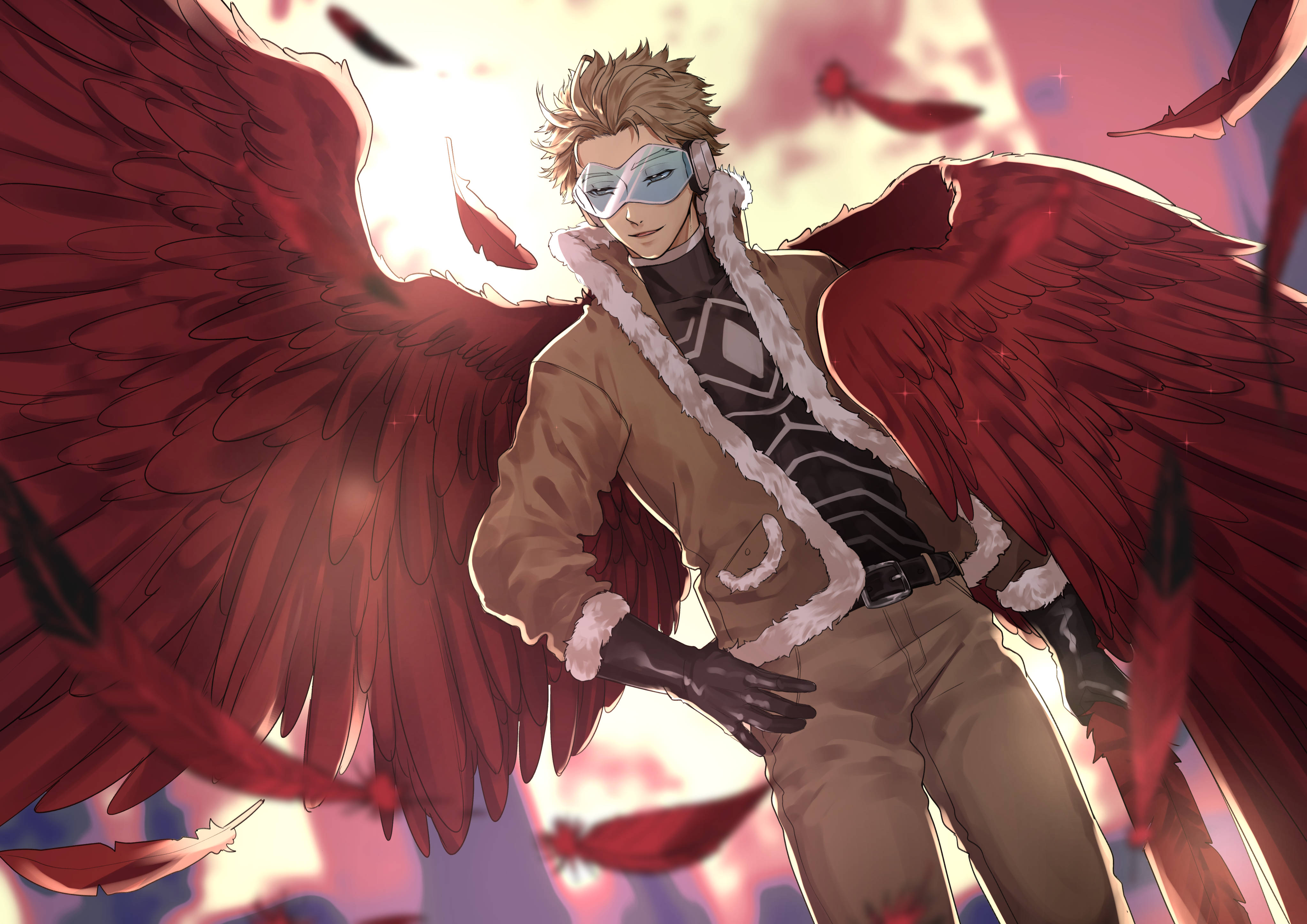 Hawks, My Hero Academia, red wings, 4K Desktop Wallpaper