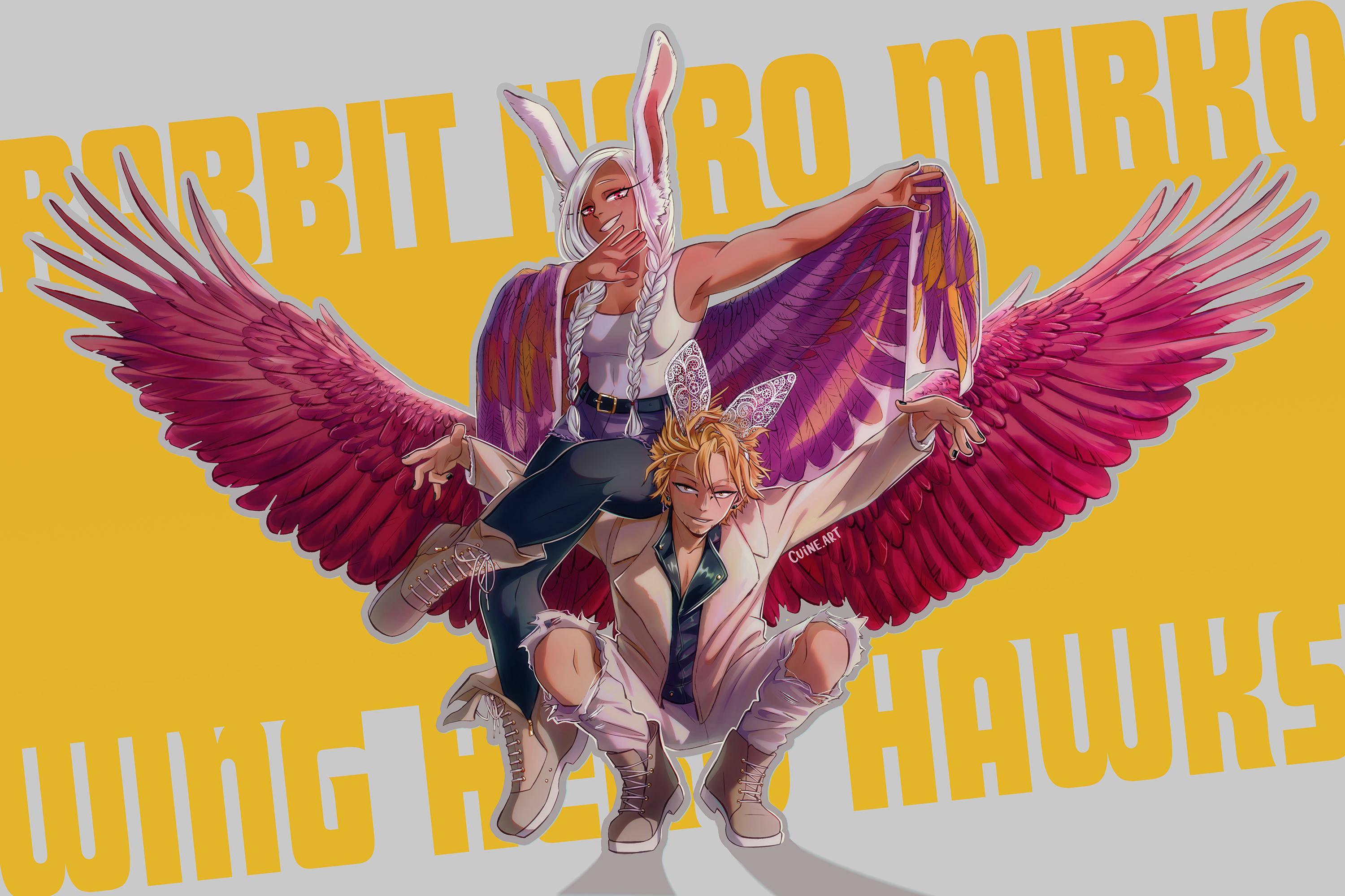 Hawks, My Hero Academia, bunny ears, 2K Desktop Wallpaper