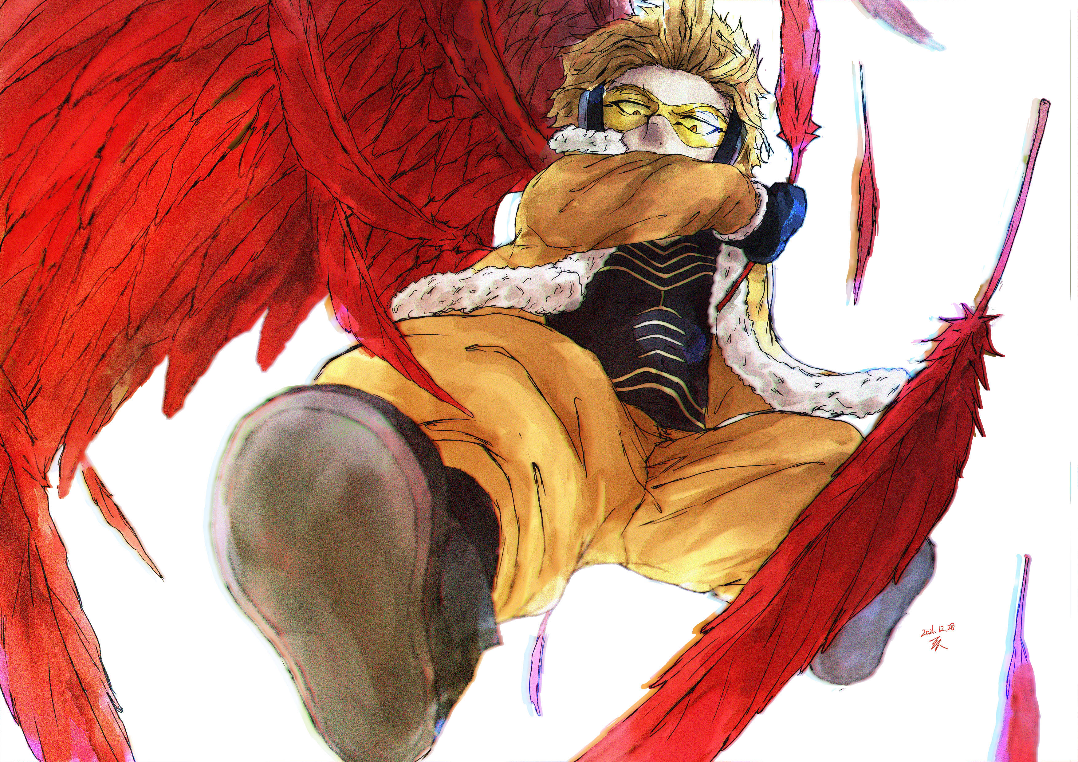 Hawks, My Hero Academia, fiery red-winged, 2K Desktop Wallpaper