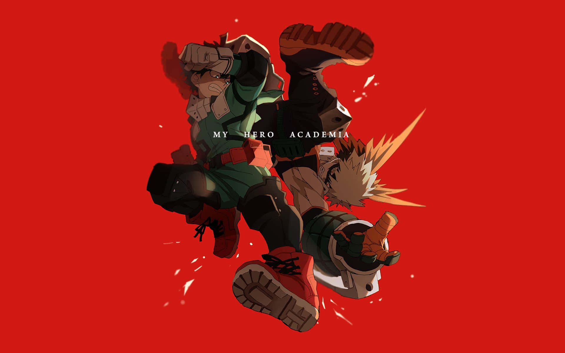 My Hero Academia, dynamic action, vivid red background, Full HD Desktop Wallpaper